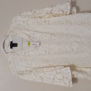 New Investments Beautiful & Elegant Ivory Lace Cap Sleeve Blouse Size XL